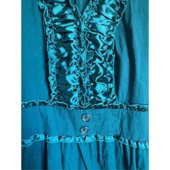 VTG Divine Modes Womens Blue Satin Ruffle Cotton Puffy Fit Flare Midi Dress sz L - Picture 5 of 7